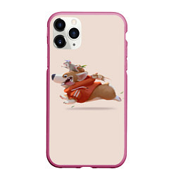 Чехол iPhone 11 Pro матовый КОРГИ И МЫШАТА, цвет: 3D-малиновый