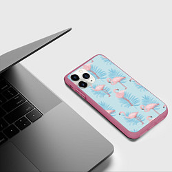 Чехол iPhone 11 Pro матовый Арт с розовым фламинго, цвет: 3D-малиновый — фото 2