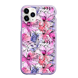 Чехол iPhone 11 Pro матовый Акварельные цветы, цвет: 3D-светло-сиреневый