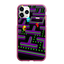 Чехол iPhone 11 Pro матовый PAC-MAN 3D, цвет: 3D-малиновый