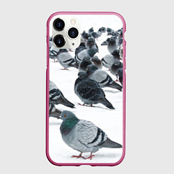 Чехол iPhone 11 Pro матовый Голуби, цвет: 3D-малиновый