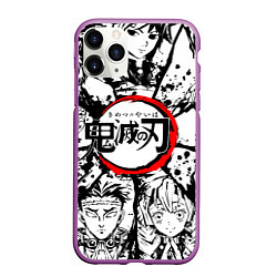 Чехол iPhone 11 Pro матовый Kimetsu no yaiba чернобелый аниме коллаж, цвет: 3D-фиолетовый