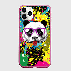 Чехол iPhone 11 Pro матовый Панда хипстер в брызгах краски, цвет: 3D-малиновый