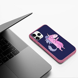 Чехол iPhone 11 Pro матовый Единорог на задних лапах, цвет: 3D-малиновый — фото 2