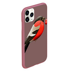 Чехол iPhone 11 Pro матовый Снегирь, цвет: 3D-малиновый — фото 2