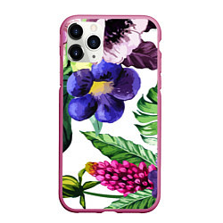 Чехол iPhone 11 Pro матовый Цветы, цвет: 3D-малиновый
