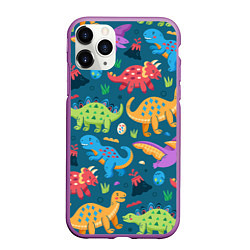 Чехол iPhone 11 Pro матовый Арт с динозаврами, цвет: 3D-фиолетовый