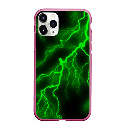 Чехол iPhone 11 Pro матовый МОЛНИЯ GREEN NEON, цвет: 3D-малиновый