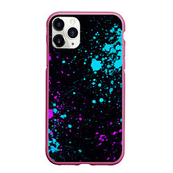 Чехол iPhone 11 Pro матовый БРЫЗГИ КРАСКИ NEON, цвет: 3D-малиновый