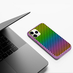 Чехол iPhone 11 Pro матовый РАДУЖНАЯ ШАХМАТКА, цвет: 3D-фиолетовый — фото 2