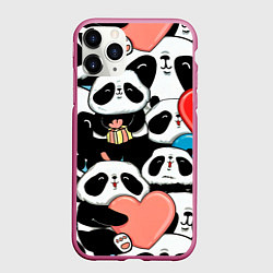 Чехол iPhone 11 Pro матовый Панды, цвет: 3D-малиновый