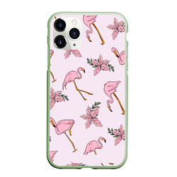 Чехол iPhone 11 Pro матовый Розовый фламинго, цвет: 3D-салатовый