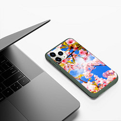 Чехол iPhone 11 Pro матовый Сакура, цвет: 3D-темно-зеленый — фото 2