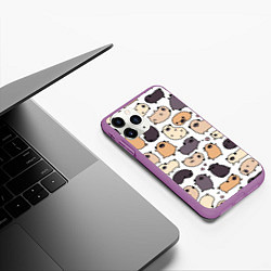 Чехол iPhone 11 Pro матовый Милые мопсы, цвет: 3D-фиолетовый — фото 2