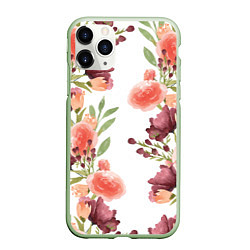 Чехол iPhone 11 Pro матовый Цветы на белом, цвет: 3D-салатовый