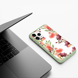 Чехол iPhone 11 Pro матовый Цветы на белом, цвет: 3D-салатовый — фото 2