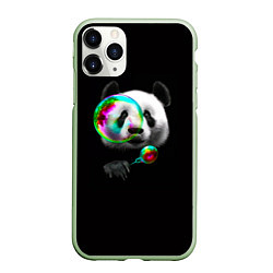 Чехол iPhone 11 Pro матовый Панда и мыльный пузырь, цвет: 3D-салатовый