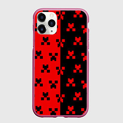 Чехол iPhone 11 Pro матовый MINECRAFT CREEPER, цвет: 3D-малиновый