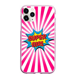 Чехол iPhone 11 Pro матовый Super Girl, цвет: 3D-розовый