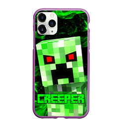 Чехол iPhone 11 Pro матовый MINECRAFT CREEPER, цвет: 3D-фиолетовый