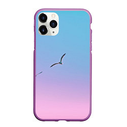 Чехол iPhone 11 Pro матовый Чайки птицы полет градиент, цвет: 3D-фиолетовый