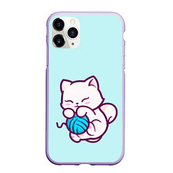 Чехол iPhone 11 Pro матовый Белый котенок с клубком милый