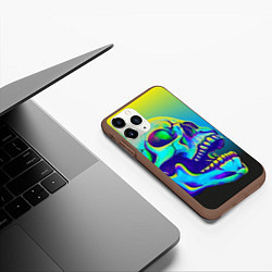 Чехол iPhone 11 Pro матовый Neon skull, цвет: 3D-коричневый — фото 2