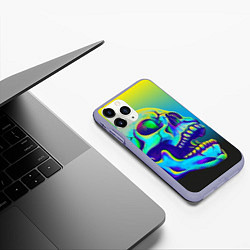 Чехол iPhone 11 Pro матовый Neon skull, цвет: 3D-светло-сиреневый — фото 2