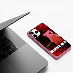 Чехол iPhone 11 Pro матовый Roblox Piggy, цвет: 3D-малиновый — фото 2