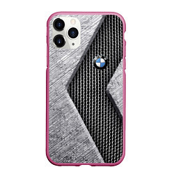 Чехол iPhone 11 Pro матовый BMW - emblem - metal - texture, цвет: 3D-малиновый