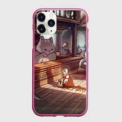 Чехол iPhone 11 Pro матовый Кошачий город, цвет: 3D-малиновый