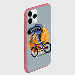 Чехол iPhone 11 Pro матовый Космический велосипедист Z, цвет: 3D-малиновый — фото 2