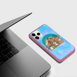 Чехол iPhone 11 Pro матовый Милые выдры, цвет: 3D-малиновый — фото 2