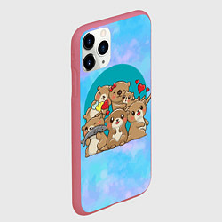 Чехол iPhone 11 Pro матовый Милые выдры, цвет: 3D-малиновый — фото 2