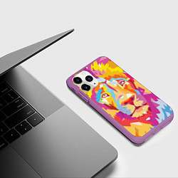 Чехол iPhone 11 Pro матовый Акварельный лев, цвет: 3D-фиолетовый — фото 2
