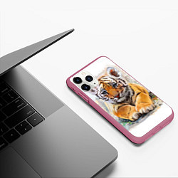 Чехол iPhone 11 Pro матовый Tiger Art, цвет: 3D-малиновый — фото 2