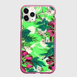Чехол iPhone 11 Pro матовый Цветы в неоне, цвет: 3D-малиновый