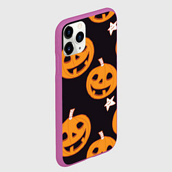 Чехол iPhone 11 Pro матовый Весёлые тыквы, цвет: 3D-фиолетовый — фото 2