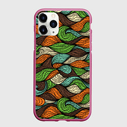 Чехол iPhone 11 Pro матовый Абстрактные волны, цвет: 3D-малиновый