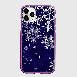 Чехол iPhone 11 Pro матовый Новогодние снежинки, цвет: 3D-фиолетовый