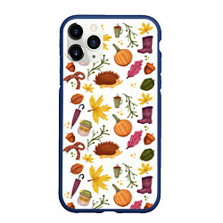 Чехол iPhone 11 Pro матовый Уют, ежи, листья и банка варенья, цвет: 3D-тёмно-синий