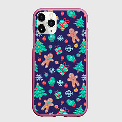 Чехол iPhone 11 Pro матовый Новый год, цвет: 3D-малиновый
