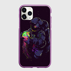 Чехол iPhone 11 Pro матовый Медуза и космонавт, цвет: 3D-фиолетовый