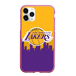 Чехол iPhone 11 Pro матовый LOS ANGELES LAKERS, цвет: 3D-малиновый