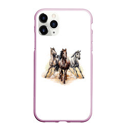 Чехол iPhone 11 Pro матовый Лошади, цвет: 3D-розовый