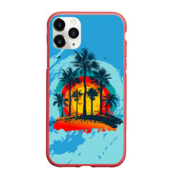 Чехол iPhone 11 Pro матовый Море Пальмы Песок, цвет: 3D-красный
