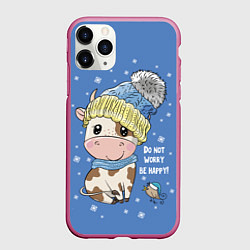 Чехол iPhone 11 Pro матовый Do not worry be happy!, цвет: 3D-малиновый