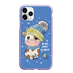 Чехол iPhone 11 Pro матовый Do not worry be happy!, цвет: 3D-светло-сиреневый