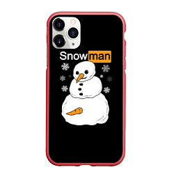 Чехол iPhone 11 Pro матовый Снеговик, цвет: 3D-красный
