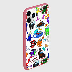 Чехол iPhone 11 Pro матовый AMONG US STICKERBOMBING, цвет: 3D-малиновый — фото 2